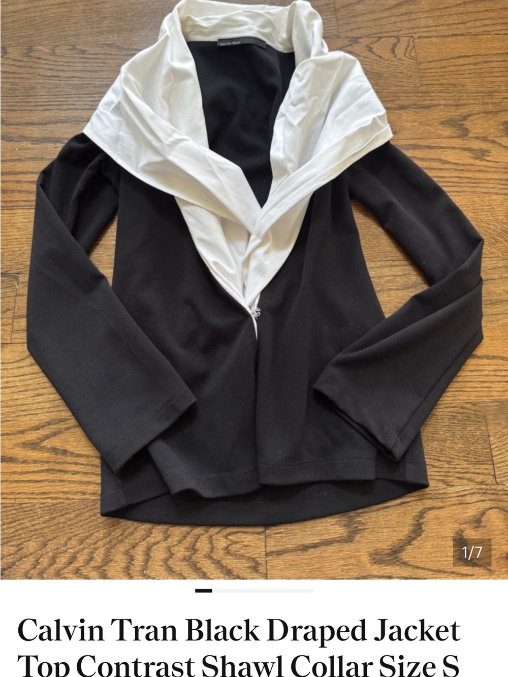 Black and White Draped Shawl-Collar Top